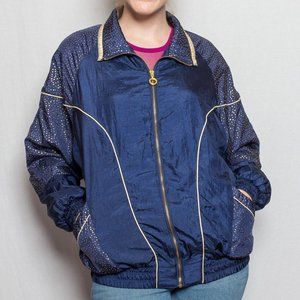 Vintage 90s Wind Breaker Jacket Navy Blue with Gold  Accents Size Medium